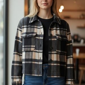 Dylan Black and Cream Plaid Utility Jacket